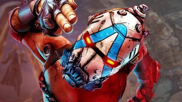 A raider in Borderlands makes fingerguns towards the camera.