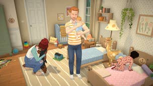 A family of Parafolk consisting of mother, father, and three infant children get ready for bed in a pastel-coloured nursery in Paralives' early access trailer.